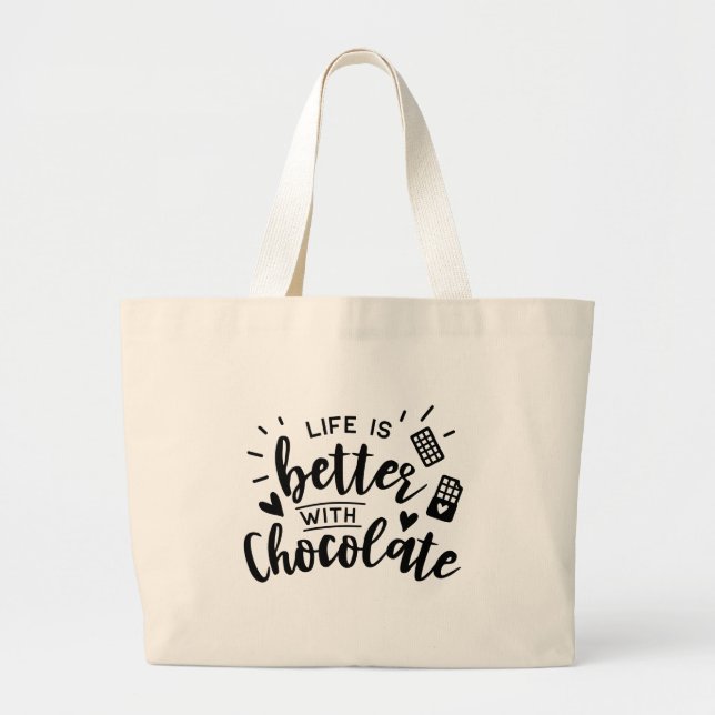 Grand Tote Bag Citation amusante de l'addict au chocolat (Devant)