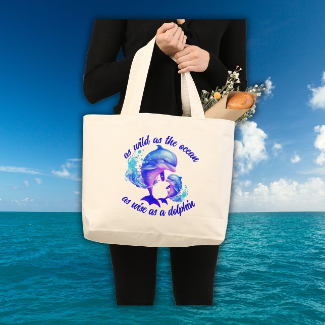 Grand Tote Bag Citation de dauphins d'aquarelle | (Créateur téléchargé)