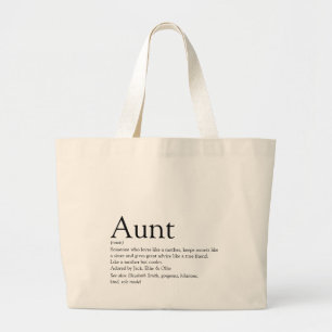 Grand Tote Bag Citation de définition de tante moderne noir et bl