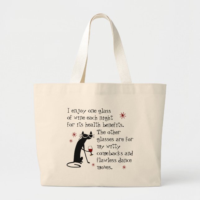 Grand Tote Bag Citation de vin Witty Comebacks Cat noir (Devant)