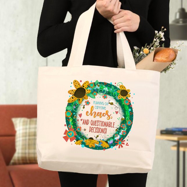Grand Tote Bag Citation Drôle Chaos Café Style tendance (Créateur téléchargé)