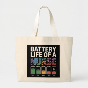 Grand Tote Bag Citation drôle sur la vie de batterie d'infirmière