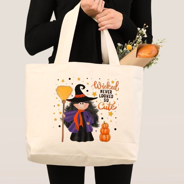 Grand Tote Bag Citation piquante de la sorcière mignonne Hallowee (Créateur téléchargé)