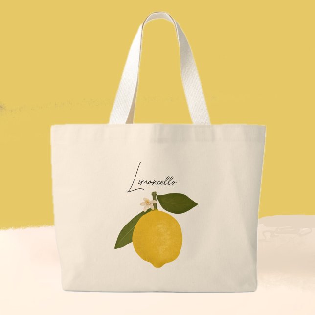 Grand Tote Bag Citron jaune avec feuilles vertes | Agrumes frais (Créateur téléchargé)
