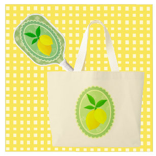 Grand Tote Bag Citron jaune soleil brun rétro