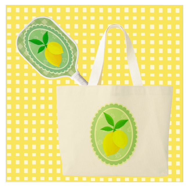 Grand Tote Bag Citron jaune soleil brun rétro (Tote your pickleball gear in style!)