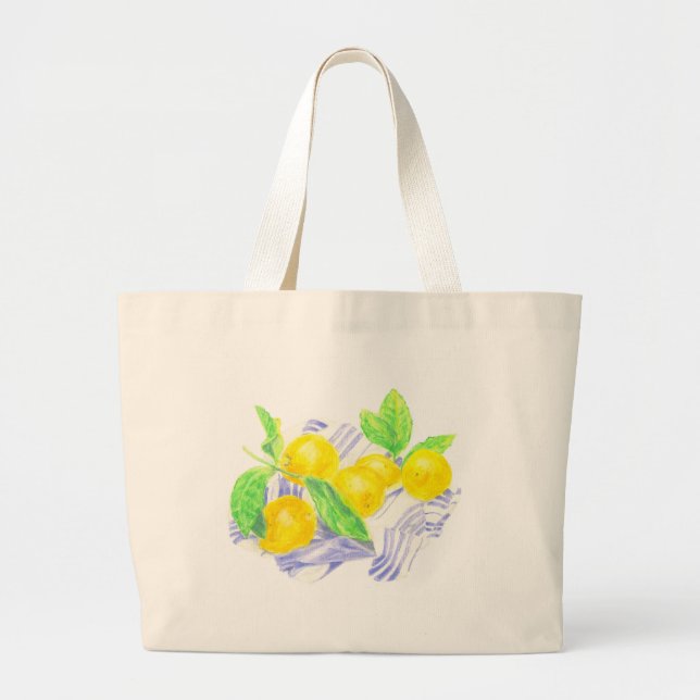 Grand Tote Bag citrons Meyer sur la serviette de cuisine (Devant)