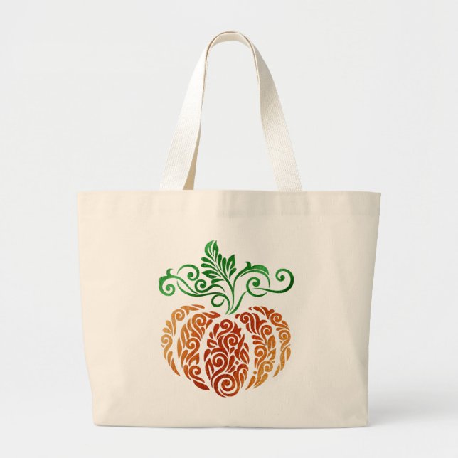 Grand Tote Bag Citrouille d'automne Swirl (Devant)