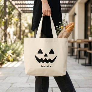 Grand Tote Bag Citrouille Personnalisée pour Halloween Visage de