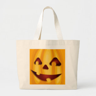 Grand Tote Bag Citrouille sculpté souriant design Halloween