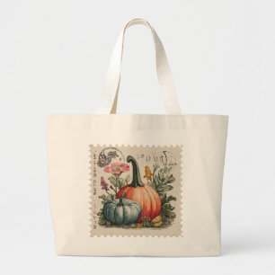Grand Tote Bag Citrouille vintage Postage Timbre automne récolte