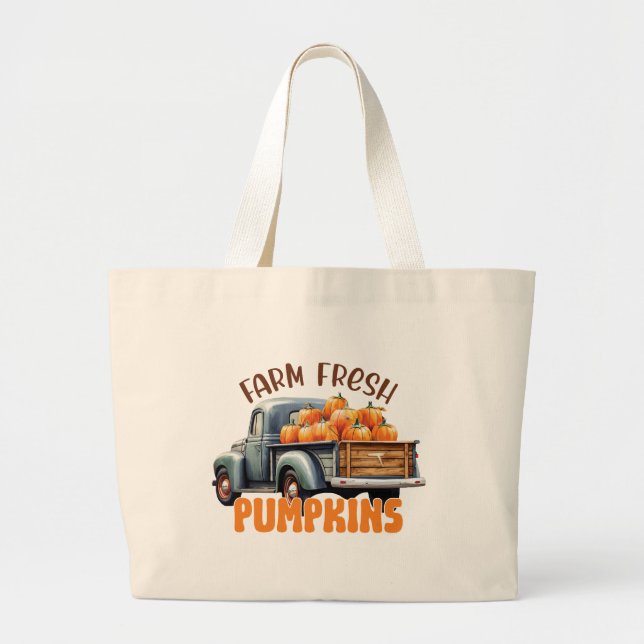 Grand Tote Bag Citrouilles frais - Camion rustique (Devant)