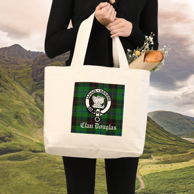 Grand Tote Bag Clan Douglas Tartan Crest (Clan Douglas tote avail in multiple sizes)