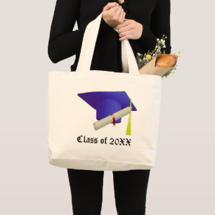 Grand Tote Bag Classe de 20XX Graduation Casquette bleu et diplôm