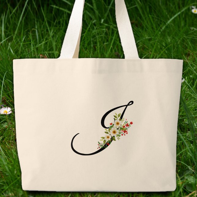 Grand Tote Bag Classic monogram J red white flower mother gift (Créateur téléchargé)