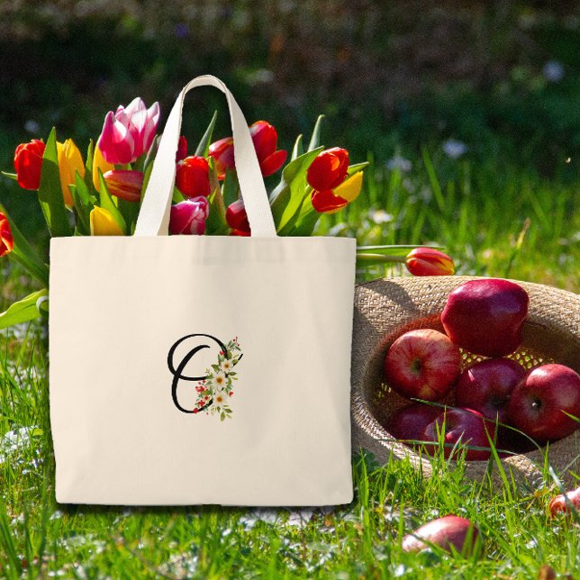 Grand Tote Bag Classic monogram O red white flower mother gift  (Créateur téléchargé)