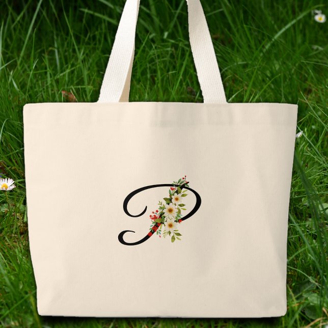 Grand Tote Bag Classic monogram P red white flower mother gift  (Créateur téléchargé)