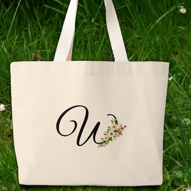 Grand Tote Bag Classic monogram W red white flower mother gift  (Créateur téléchargé)
