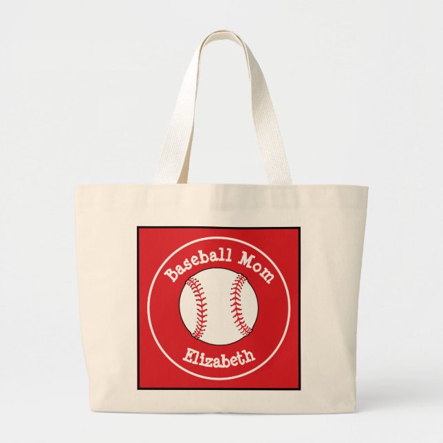 Grand Tote Bag Classique Baseball Maman Rouge Blanc Personnalisé (Devant)