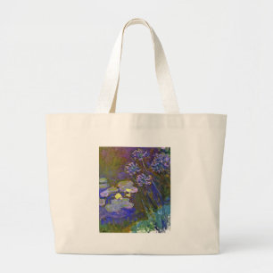 Grand Tote Bag Claude Monet Nymphéas Agapanthus Art Vintage