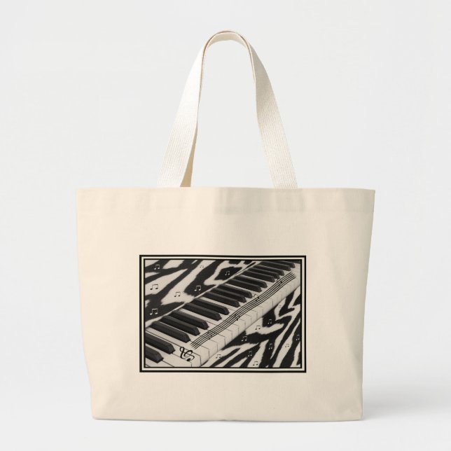 Grand Tote Bag Clavier de piano d'impression de zèbre (Devant)