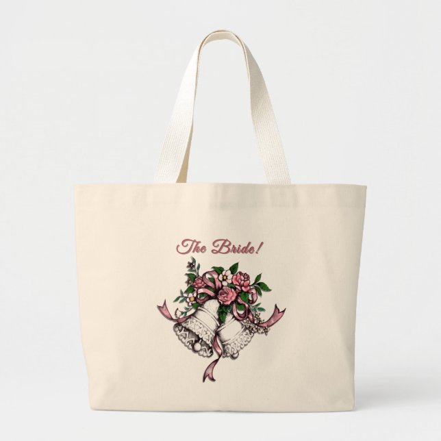 Grand Tote Bag Cloches de mariage roses La mariée (Devant)