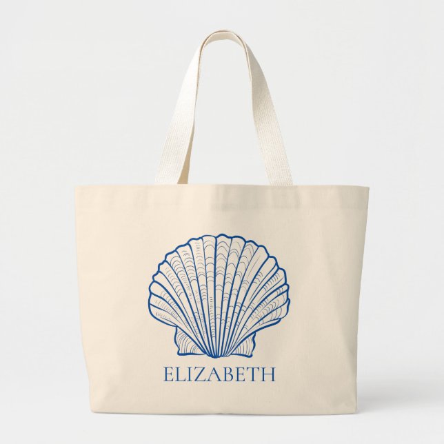 Grand Tote Bag Coastal Blue Seashell Fille personnalisée Week-end (Devant)