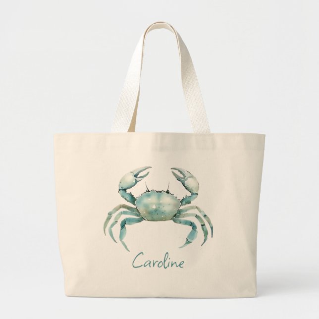Grand Tote Bag Coastal Watercolor Crab Personalized (Devant)
