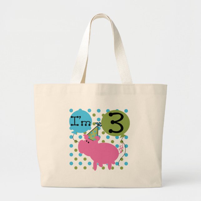 Grand Tote Bag Cochon 3ème anniversaire Tshirts et cadeaux (Devant)