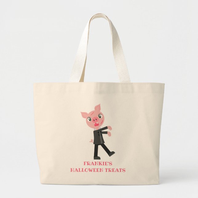 Grand Tote Bag Cochon Zombie personnalisé Halloween Costume enfan (Devant)