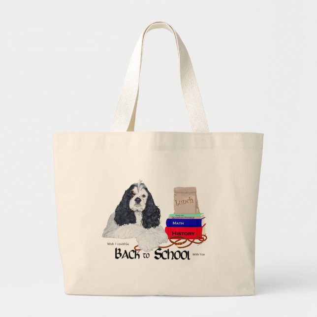Grand Tote Bag Cocker Spaniel Américain Rentrée des Classes (Devant)