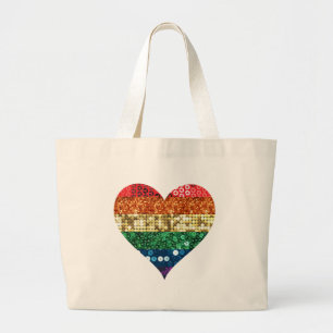 Grand Tote Bag coeur arc-en-ciel lgbt
