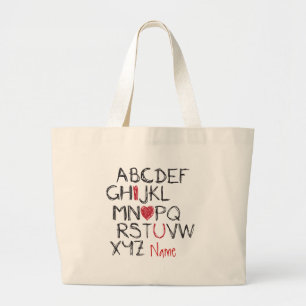 Grand Tote Bag Coeur d'ABC I que vous avez personnalisé
