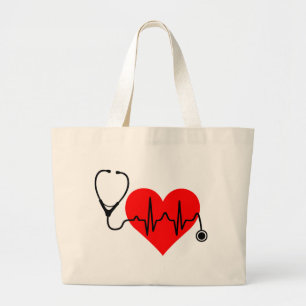Grand Tote Bag Coeur de battement de coeur de stéthoscope