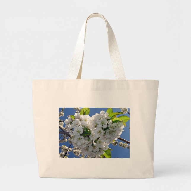 Grand Tote Bag Coeur de cerisier fleuri (Devant)