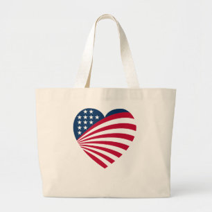 Grand Tote Bag Cœur de drapeau patriotique américain 
