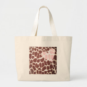 Grand Tote Bag Coeur d'impression de girafe