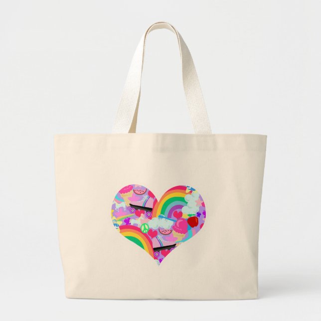 Grand Tote Bag Coeur épique d'explosion d'années '80 (Devant)