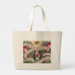 Grand Tote Bag Coeur et main design graphique vintage