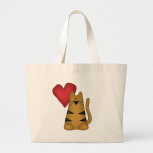 Grand Tote Bag Coeur et T-shirts et cadeaux rayés de chat