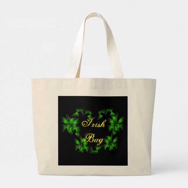 Grand Tote Bag Coeur Floral Irlandais En Noir (Dos)