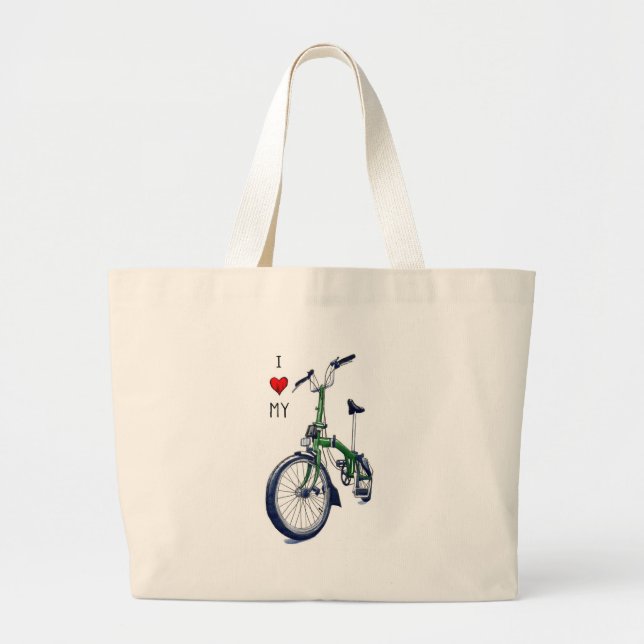 Grand Tote Bag Coeur I mon Brompton (vert) (Devant)