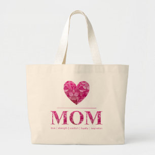Grand Tote Bag Coeur MOM lettres florales rose Caractéristiques N