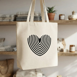Grand Tote Bag Cœur noir et blanc concentrique d'art optique mode