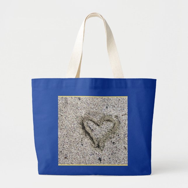Grand Tote Bag Coeur romantique en sable (Devant)