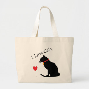 Grand Tote Bag Coeur rouge de chats d'amour de l'éléphant I et