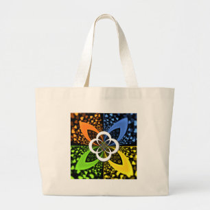 Grand Tote Bag Coeurs bleu vert jaune Iridescente