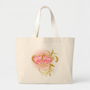 Grand Tote Bag Coeurs de bijoux roses