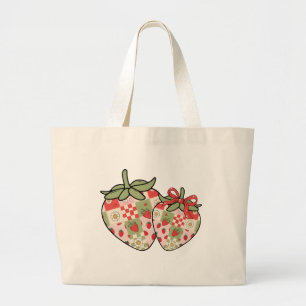 Grand Tote Bag Cœurs de fraise en patchwork Art mignon Coquette