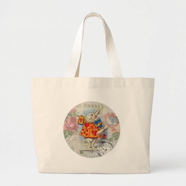Grand Tote Bag Cœurs de Lapin Blanc Alice Classique (Devant)